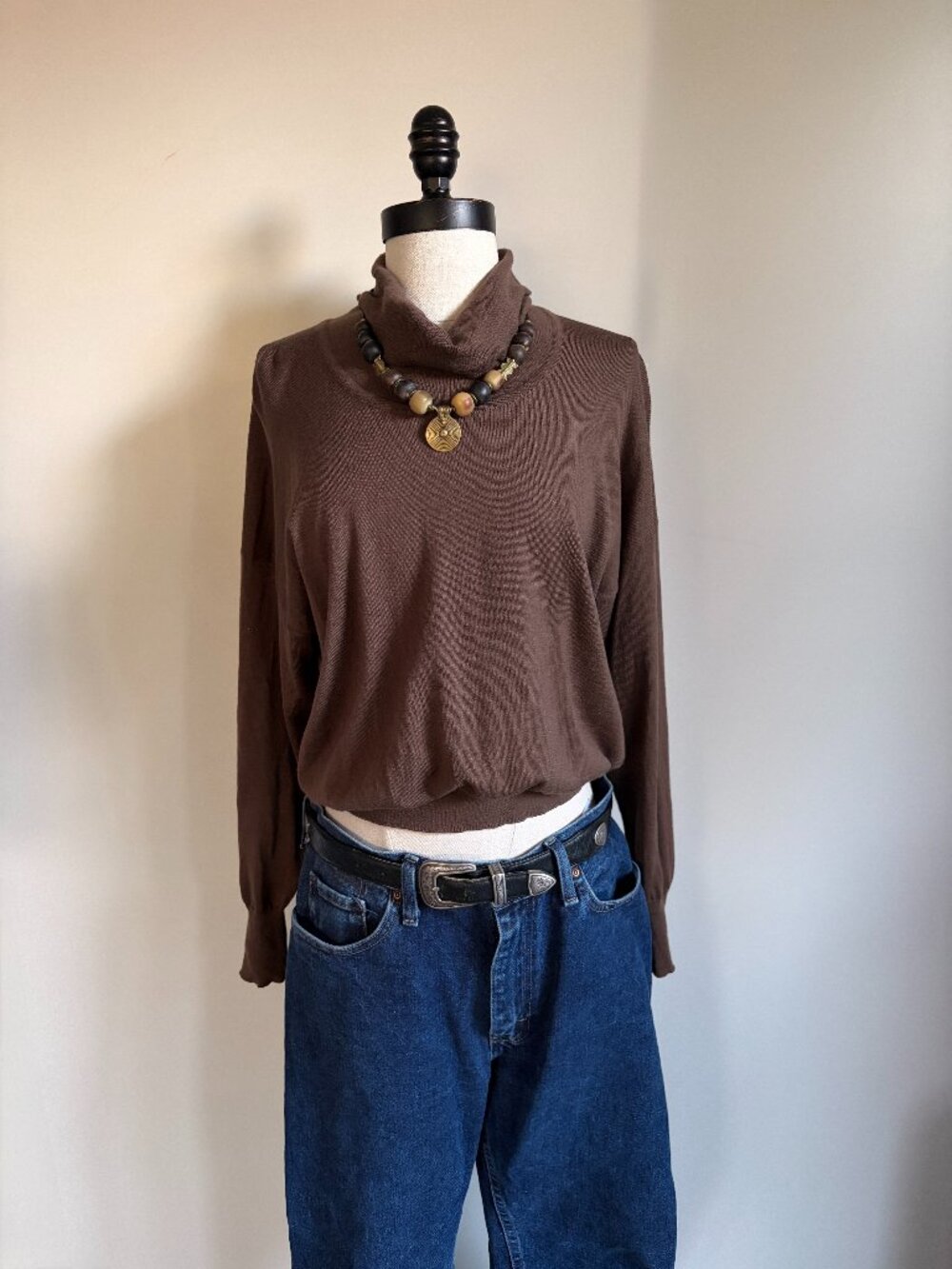 Vintage 1950s Ballantyne Wool Sweater Cowl Neck Brown Made in Scotland S